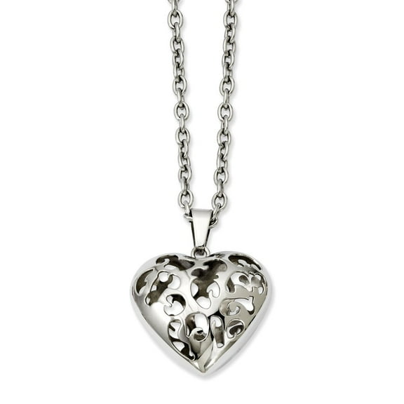 Stainless Steel Puffed Heart 20inch Necklace - 20 Inch