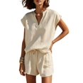 thumbnail image 3 of Women'S Two Piece Sets Summer V Neck Sleeveless Shorts Set Cream White XXL, 3 of 7