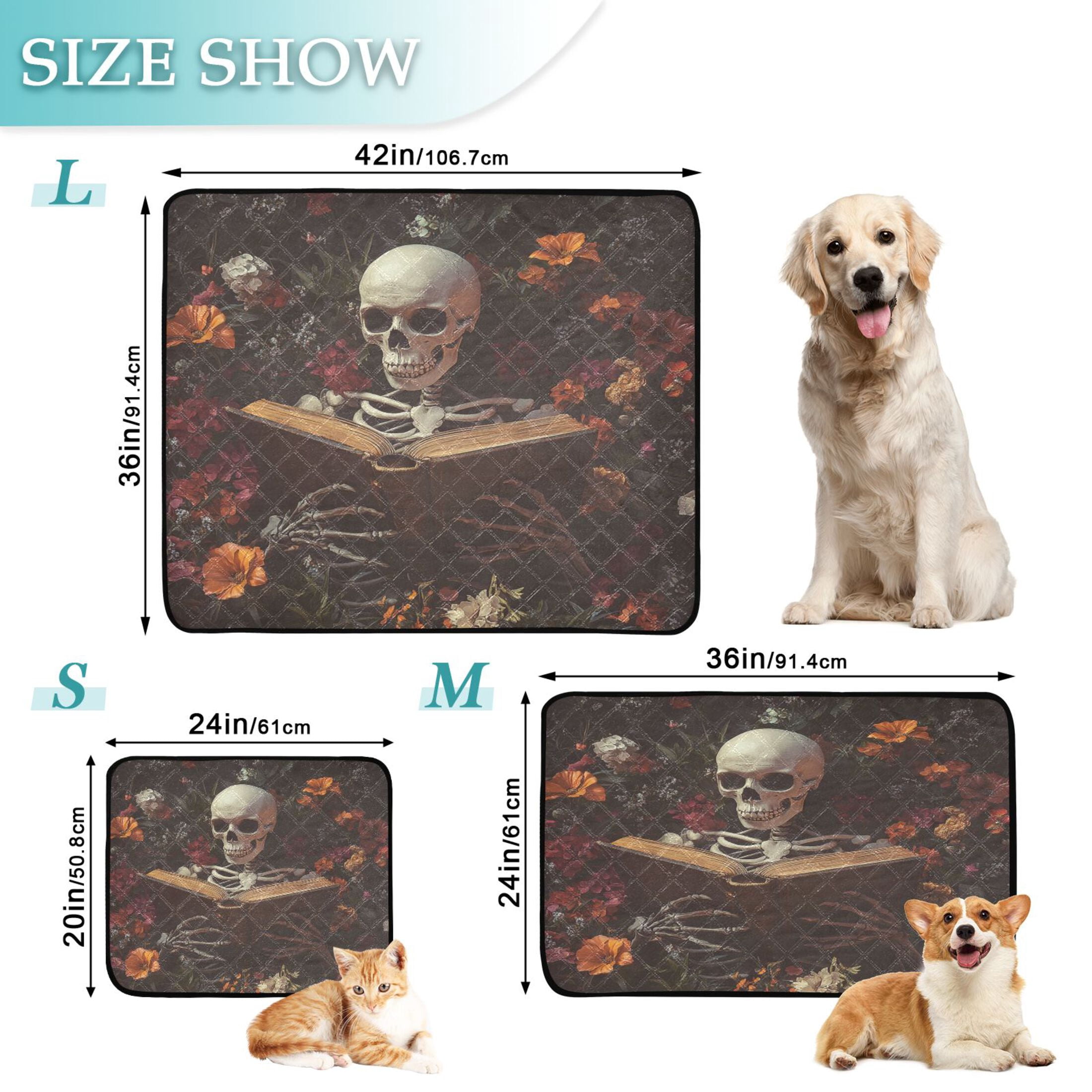 Qxltty Skeleton Reading Cat litter Pads Pet Set of 3 Diaper Mats Center Anti-leakage Layer Absorbent Soft and Comfortable