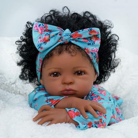 Lifelike Reborn Black Girl- 18-Inch Realistic Newborn Real Life Baby Dolls with Clothes and Toy Gift for Kids Age 3+