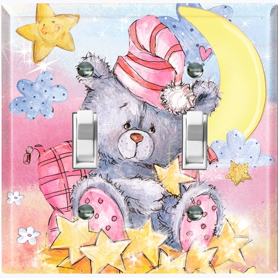Metal Light Switch Wall Plate Outlet Cover (Sea Snail Starfish Pastel Glitter Reef Bubbles - Double Toggle)