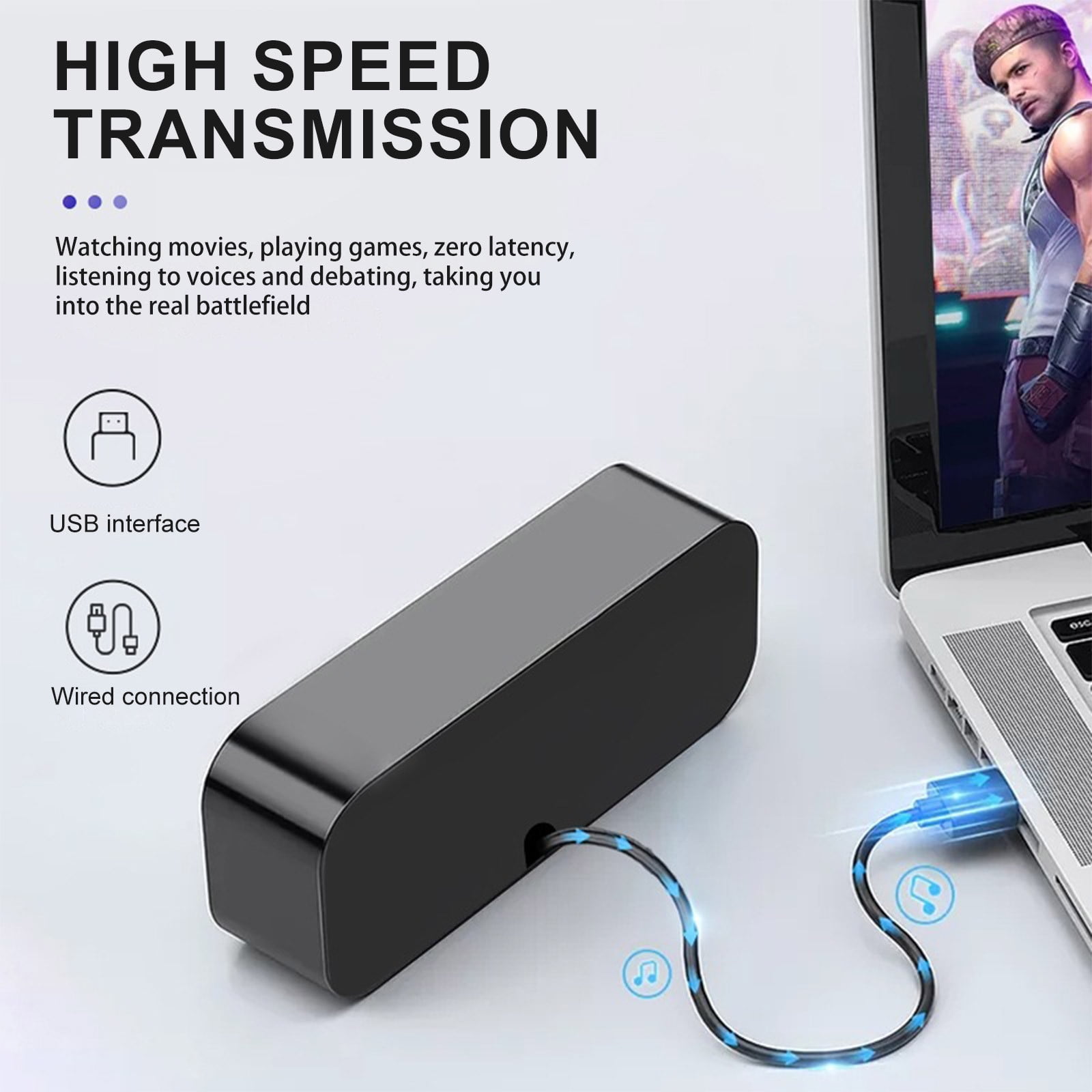 HOZVOMI USB Mini Computer Speaker - Portable Soundbar with Clear Audio, Built-in Subwoofer, Long Battery Life for PC/Laptop/Outdoor Party (Black)