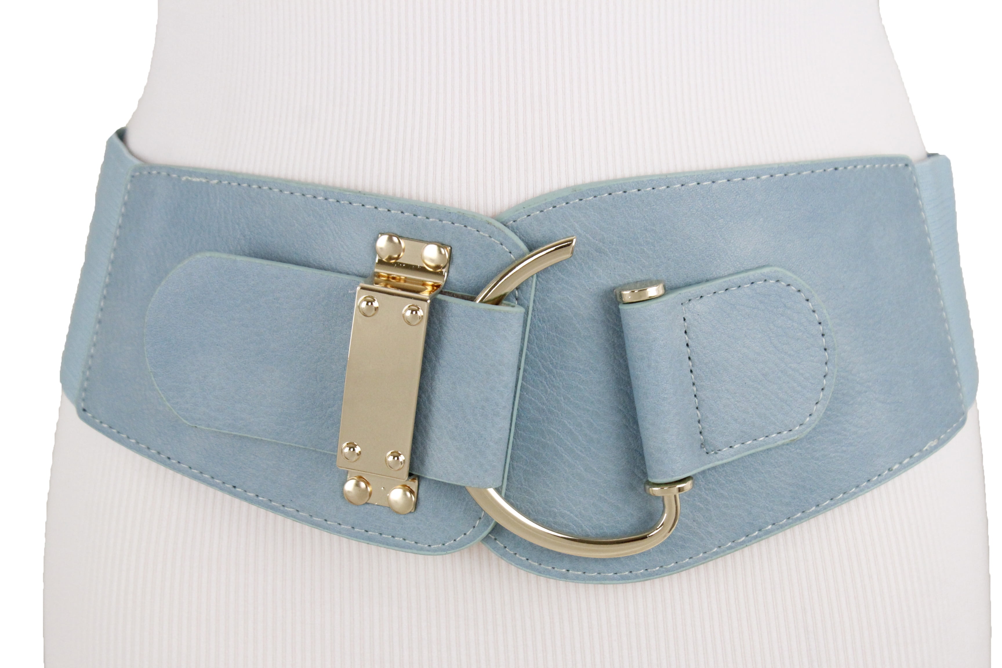 New Women Light Turquoise Blue Wide Elastic Waistband Fashion Belt