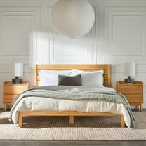 Solid Wood Minimalist Boho Queen Bed with Simple Headboard - Natural Pine
