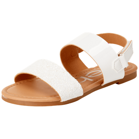 

bebe Girls’ Sandal – Two Strapped Patent Leatherette Glitter Sandals (Toddler/Little Kid)