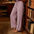 thumbnail image 7 of Gamviast Womens Striped Wide Leg Pants Elastic Waist Drawstring Side Slit Casual Palazzo Trousers with Pockets Lightweight Beach Pants for Vacation Lounge Summer Wear Wine XXL, 7 of 7