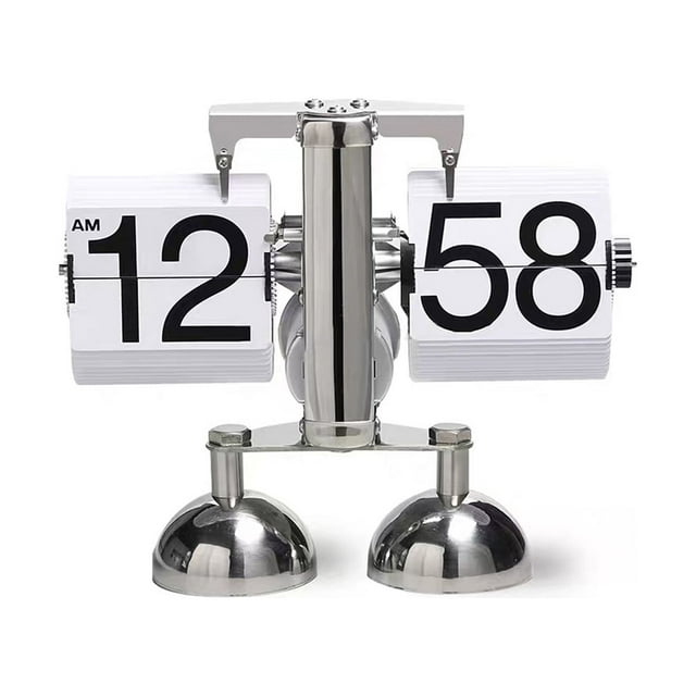 Automatic Page Turning Clock Stainless Steel Double Foot Small Scales Flip Desk Clock Vintage Living