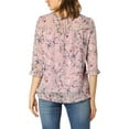 thumbnail image 4 of MODA NOVA Juniors Floral Round Neck Ruffled 3/4 Sleeves Flowy Chiffon Blouse, 4 of 7