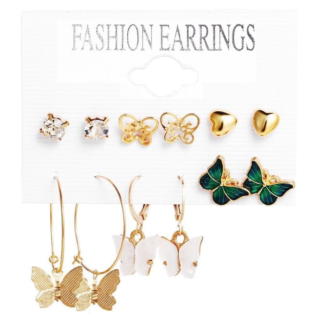 Ruifaya Pendientes de mujer con incrustaciones Pendientes vintage franceses creativos ζ) Conjunto ё◇ Conjunto тκ E9 XN