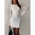 thumbnail image 3 of ZAXARRA Women's Lace Slim Dress Sheer Flare Long Sleeve Round Neck Elegant Mini Dress, 3 of 9