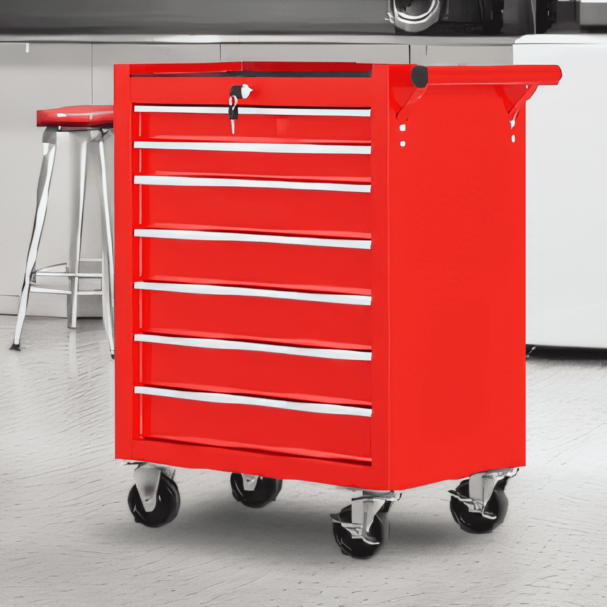 DNA Motoring TOOLS-00263 5-Drawer Red Plastic Top Rolling Tool