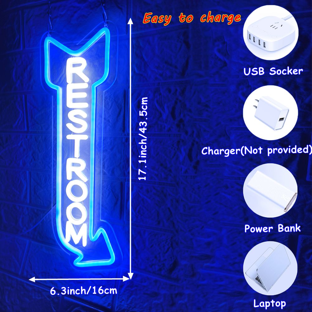 Restroom Neon Sign for Wall Decor,Toilet Neon Light with Arrow for Bar, Restaurant,Store,Bathroom Office Hotel Decoration (right)