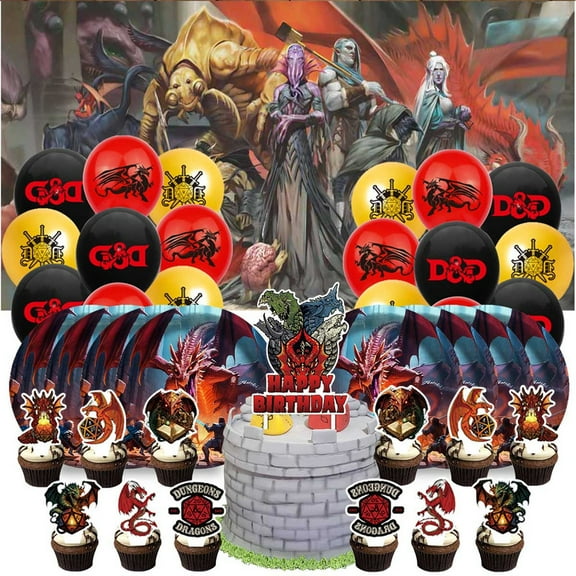 Dungeon of Dragon Birthday Party Supplies Balloons Plates Decoration Cake Topper Decor Tableware Banner Backdrop