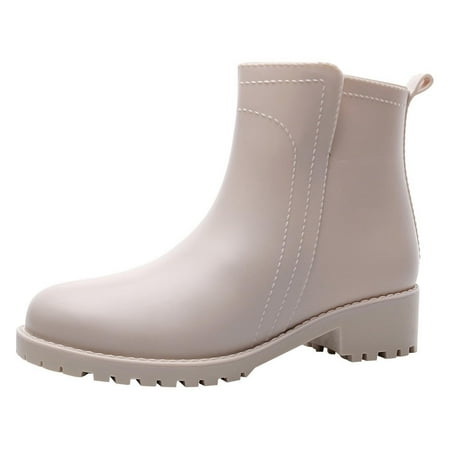 Boots for Women Clearance Deals! Verugu Western Cowboy Low Heel Comfort Bootie Ankle Boots for Women Style Snow Boots Women s Non-Slip Rain Boots Outdoor Rubber Water Shoes Beige 38