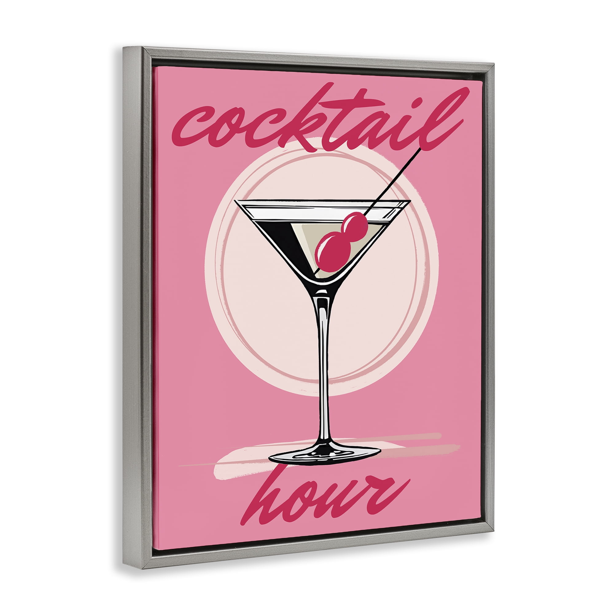 Stupell Industries Pink Cocktail Hour Food & Beverage Painting Gray Floater Framed Canvas Art Print Wall Art, 17 x 21
