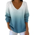 thumbnail image 3 of Feancey Womens V Neck Cotton Sweaters Plus Size Trendy Gradient Print Long Sleeve Pullover Tops Loose Fit Casual Knit Sweater Soft Knitted Jumper Blue 5XL, 3 of 7