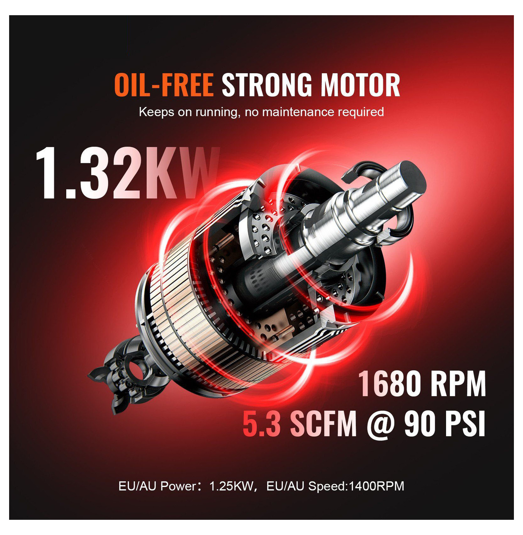 Air Compressor, 15 Gallon 90 PSI Oil-Free Portable Compressor, 2HP Horizontal Air Compressor for Nailing, Painting, Tire Inflation, Auto Repair