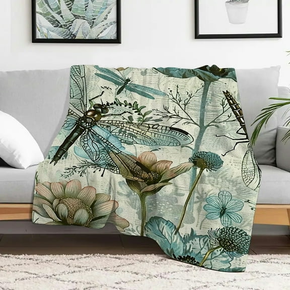 Shiartex Floral Pattern Dragonflies Flowers Cozy Flannel Blanket 30x40in