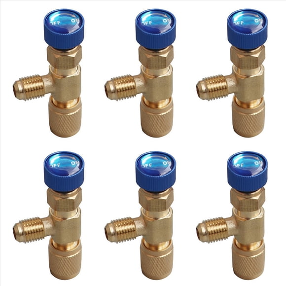 6X Válvula de CA R22 Junta de Llenado de 1/4 Pulgada Válvula de Refrigerante de A/C Reparación de Aire Acondicionado y Adaptador de Seguridad de Fluoruro D