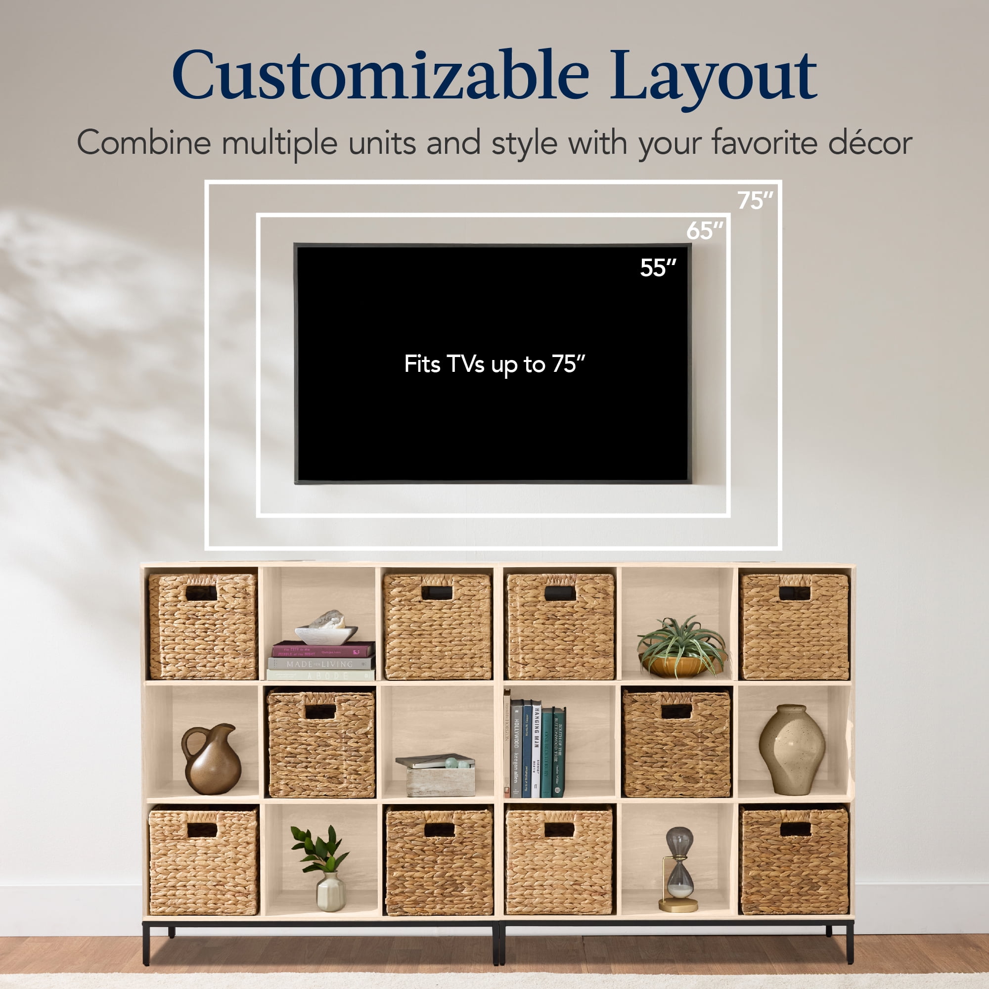 Best Choice Products Elevated 9-Cube Storage Organizer, 11in Shelf, Bookcase, Display Shelf, w/ Metal Legs  Light Oak