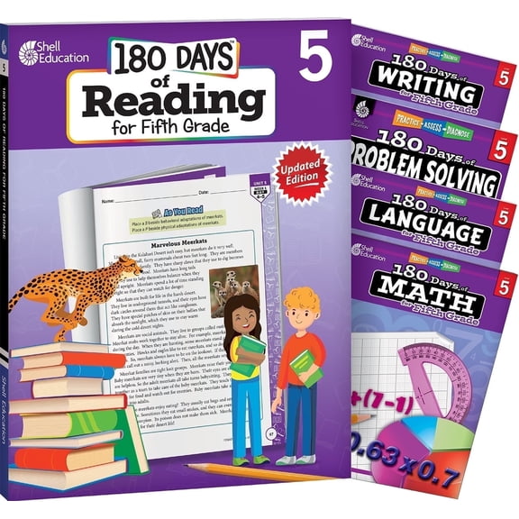 180 Days™: 5th Grade Workbook Set for Kids Ages 9-11, Includes 5 Fifth Grade Workbooks to Practice Math, Reading 2nd Edition, and Problem Solving Skills