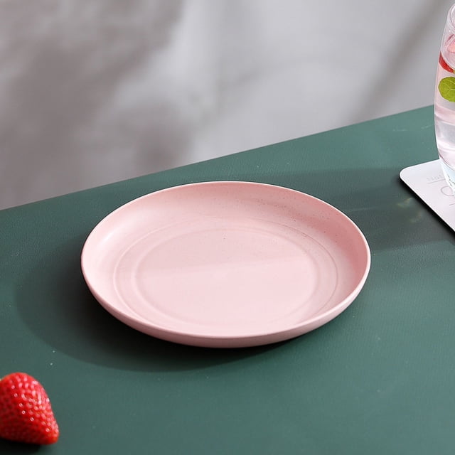 Zhuge 6pcs 5.9 Inches Lightweight Mini Wheat Straw Plates,Reusable Plate Set Dishwasher & Microwave Safe,Unbreakable Deep Dinner Plates,They are easy to clean,Pink