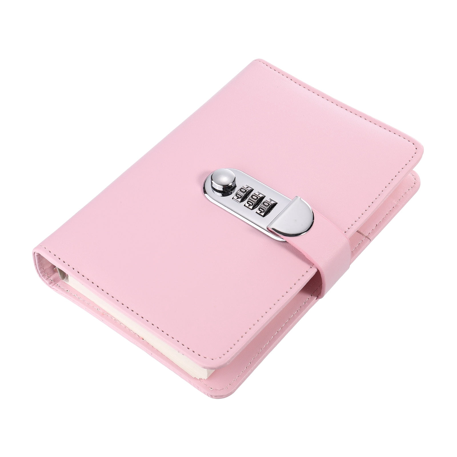 A6 Diary with Lock, Journal with Lock Cute Journaling Leather Notebook Journal Diary Binder Refillable Paper, Pink
