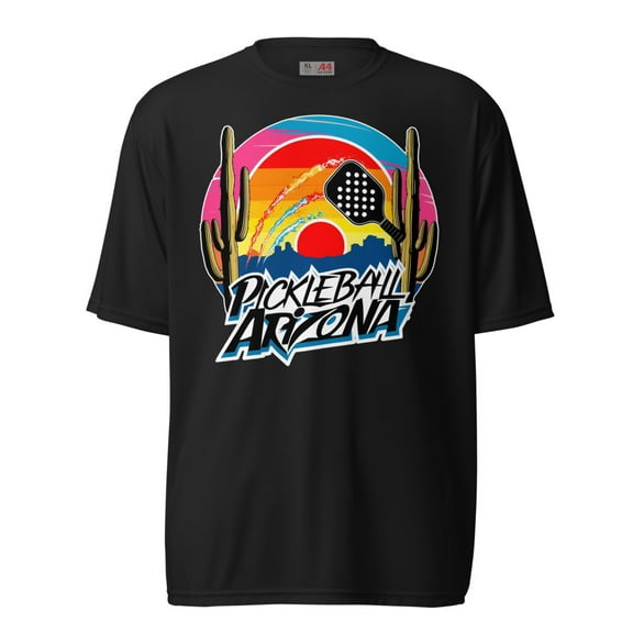 Vivid Arizona colors Men's / Women's pickleball performance crew neck t-shirt (Black, S)