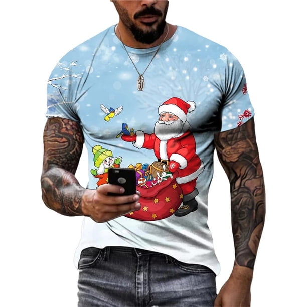 Camisetas navideñas con estampado 3d divertido de Papá Noel, camisetas de gran tamaño, camisetas para hombre, camisas informales de vacaciones de verano con cuello redondo, ropa Harajuku para hombre