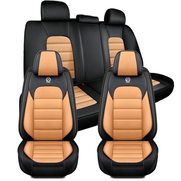 for HONDA ACCORD 2014 Car Seat Cover, Orange and Black Car Seat Covers, PU Leather 5 Piece Full Set With Lumbar Support Suitable for All Seasons, 4-Door Sedans Only, Airbag-Compatible