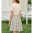 thumbnail image 4 of GEYEHUG Girl Summer Dress Set Round Neck Short Sleeve Ribbed Print Belt 2 Piece Dress, 4 of 7