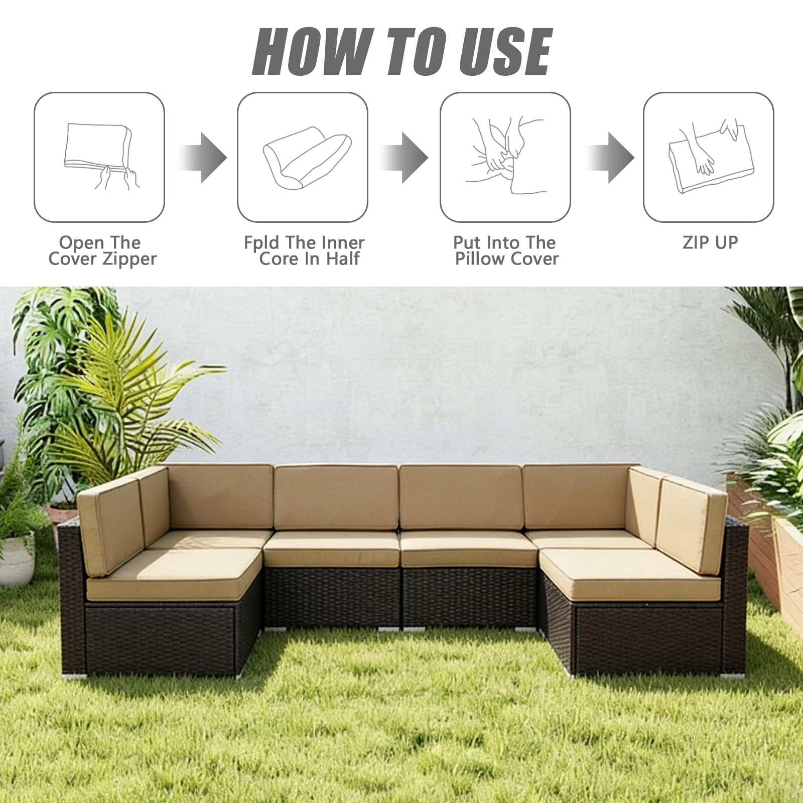 14 Pcs Patio Cushion Covers Replacement Outdoor Couch Cushions Covers Splashproof Sofa Slipcovers Set with Zippers,Patio Furniture Protector, Couch 3 Sizes, Covers Only