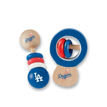 BabyFanatic Wood Rattle 2 Pack – MLB Los Angeles Dodgers Baby Toy Set