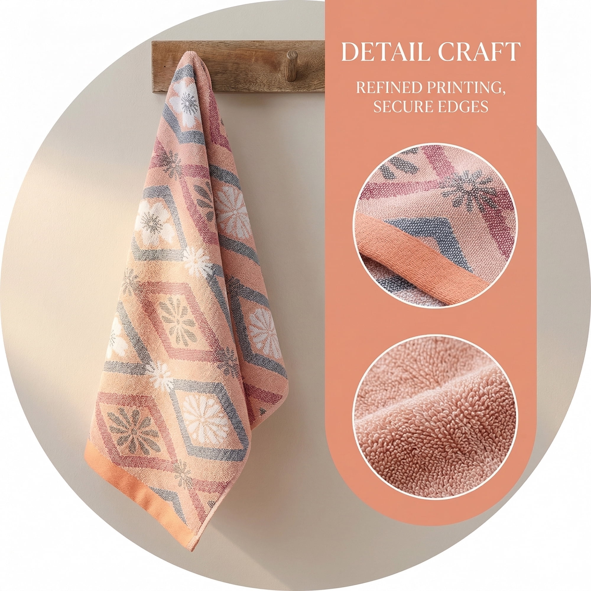 Unique Bargains Cotton Floral Jacquard Hand Towel Soft Absorbent Towel Orange 29" x 13"