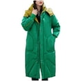 thumbnail image 5 of Lovskoo Womens Winter Coats Hooded Quilted Jacket Long Sleeve Mid-Length Over-The-Knee Wear Reversible Thick Cotton-Padded Jacket Green, 5 of 8