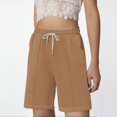 thumbnail image 4 of Summer  Shorts for Women Drawstring Waist Athletic Gym Shorts Casual Loose Running Shorts with Pockets light brown Medium, 4 of 5