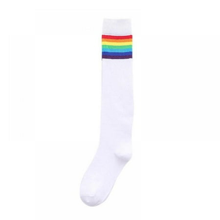 

Rainbow Socks Women Girls Rainbow Striped Cotton Over the Knee High Socks