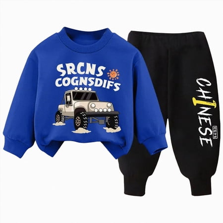 Toddler Baby Boy Fall Winter Sweatshirt Outfit Clothes Long Sleeve Pullover Tops Joggers Pants Set(Blue 12-18 Months)