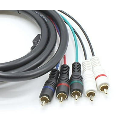 Component Video Cable Gold Plating - 5 RCA Cables: Component and Composite Video and Audio Cable, RGB and RCA; Gold Plated RCA to RCA, Supports 480i, 480p, 720p, and 1080i; Ends – 6 Feet (6’ Length)