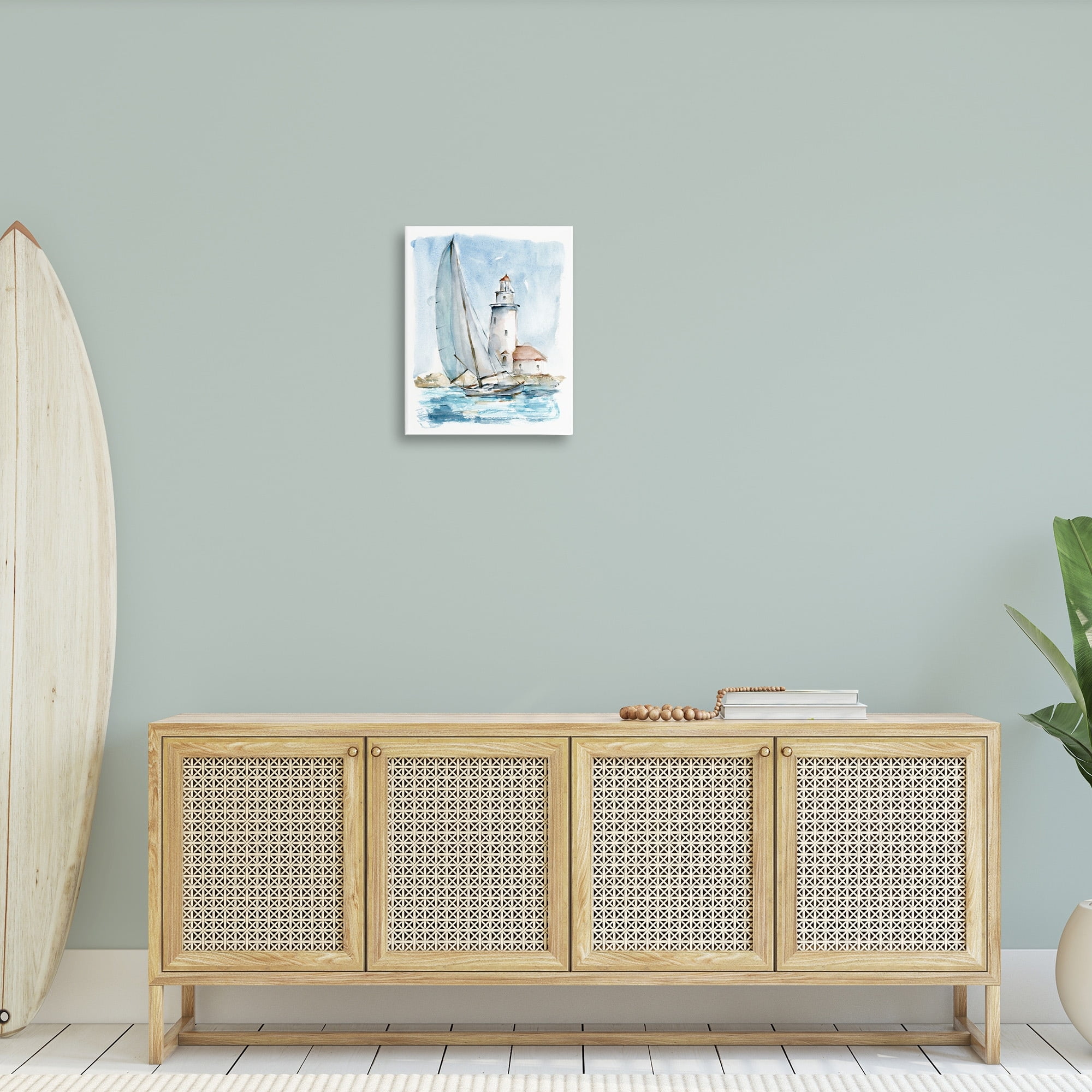 Stupell Industries Nautical Sailboat & Lighthouse Coastal Painting Gallery Wrapped Canvas Print Wall Art