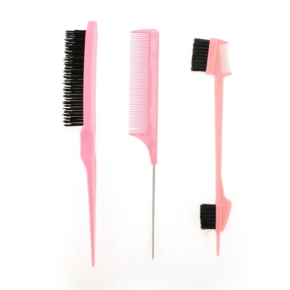 Unique Bargains 3pcs Women Close Teeth Rat Tail Comb for Curly Straight Wavy Wet Thin Hair ABS Pink