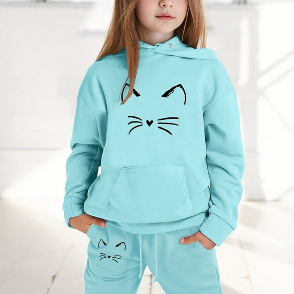 Sweatsuit Set for Teen Girls 2 Piece Sweatshirt and Sweatpants Joggers Set Solid Hoodies Long Sleeve Pullover Trendy Printed Cute Clothes for Girls Size 12-13 Years
