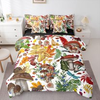 Homewish Colorful Mushroom Twin Bedding Sets 7-Piece for Boys Girls,Flying Butterfly Bedding Comforter Set Microfiber,Botanical Plants Breathable Sheet Sets,Lightweight Room Decor,Reversible