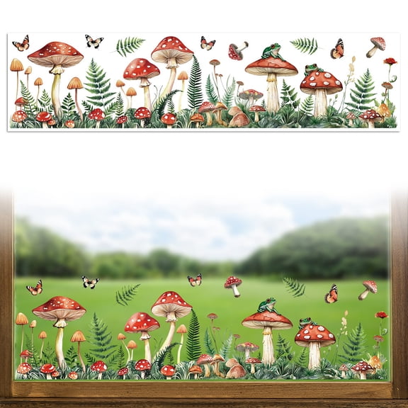 Window Static Cling Decal Sticker Double-Sided Large Glass Car Windows 1 Sheet Mushroom and Grass Waterproof Removable Window Decal Home