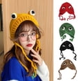 thumbnail image 5 of Yokua Women Winter Chunky Cable Knitted Earflap Hat Cute Cartoon Animal for Frog Eyes Solid Color Outdoor Windproof Skullies Beanie Cap Ear Warmer, 5 of 20