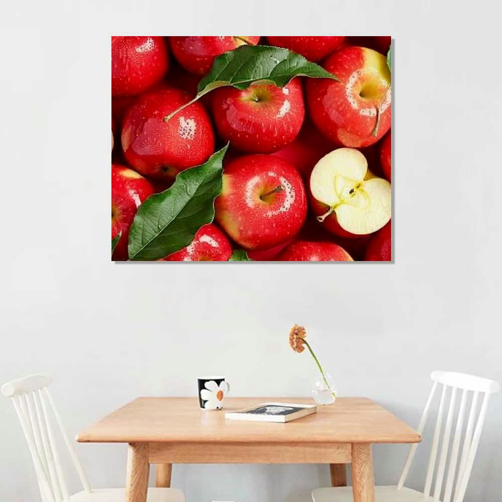 Fenyluxe  Red Apple Picture Wall Art - Fresh Fruits Painting Print on Canvas, Framed Food Poster Artwork for Home Kitchen Dining Room Decor 16x12in