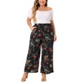 thumbnail image 2 of Agnes Orinda Women's Plus Size High Waist Wide Leg Floral Spring Summer Palazzo Pants 2X Black, 2 of 6