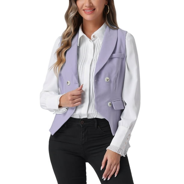 CHALECO DE TRAJE PARA MUJER INSPIRADOR CHIC, DOBLE BOTONADURA, CON SOLAPA, VESTIDO ELEGANTE, LILA CLARO