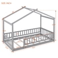 thumbnail image 4 of Twin Size Floor Bed, Solid Wood House Bed Frame with Fence Guardrails and Roof, No Box Spring Needed, Gray, 4 of 8