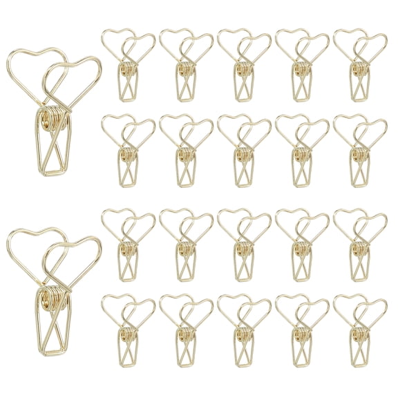 Uxcell 30Pcs Paper Office Binder Clips, 1.2" Small Metal Wire Hollow Out Paper Clamps Heart Design Long Tail Binder Clips for Photo Clothes Hanging Office Home Food Package, Gold